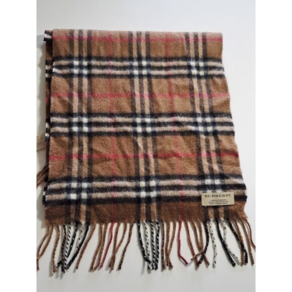 Burberry Unisex Cashmere Scarf Nova Check Scotland Black Brown Red Plaid Fringe - Picture 1 of 10